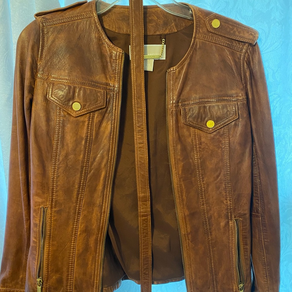 Michael kors distressed leather jacket